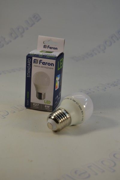 Светодиодная лампочка LB-745/ G45 шар/ 6W/ 230V/ 520Lm/ Е-27/ 4000К (FERON)