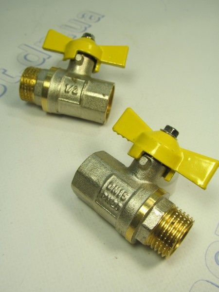 Кран шаровый бабочка 1/2 ВН Sandi  (газ, желтый)