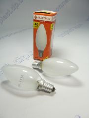 Лампочка  электрическая Е14 / 40Вт (свеча матовая) ELECTRUM 591860
