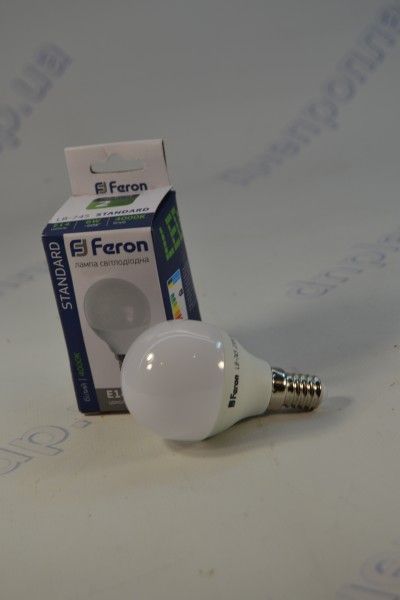Светодиодная лампочка LB-745/ Р45 шар/ 6W/ 230V/ 520Lm/ Е-14/ 4000К (FERON)