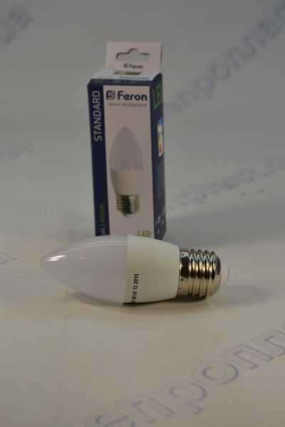Светодиодная лампочка LB-737/ С37 свеча/ 6W/ 230V/ 520Lm/ Е-27/ 4000К (FERON)