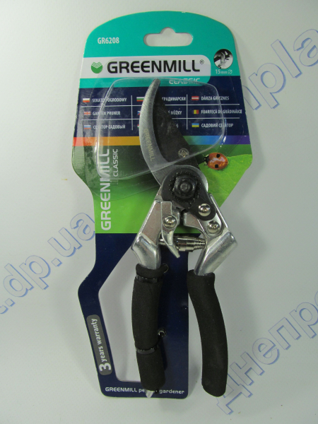 Секатор садовый d=15мм мягкие ручки  GREENMILL