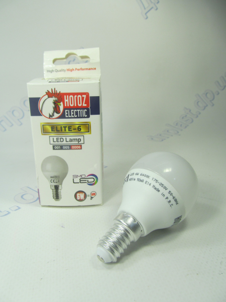 Лампа светодиодная шар LED 6W E14 6400K HOROZ
