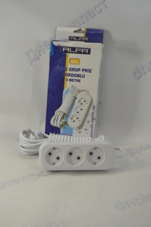 Удлинитель 3 гнезда  5м  ALFA