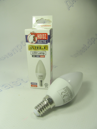 Лампа светодиодная свечка LED 4W E14 6400K HOROZ