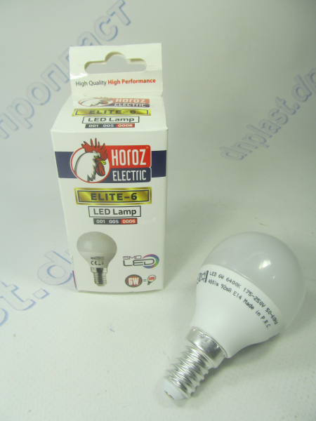 Лампа светодиодная шар LED 6W E14 6400K HOROZ