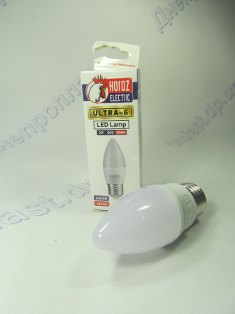 Лампа светодиодная свечка LED 6W E27 6400K HOROZ