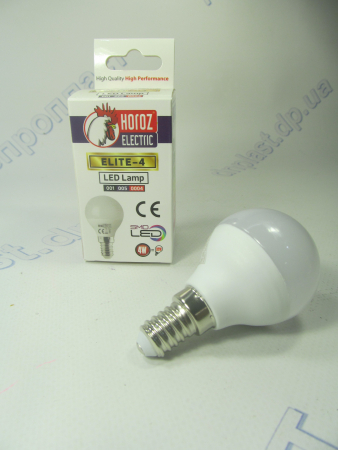 Лампа светодиодная шар LED 4W E14 6400K HOROZ