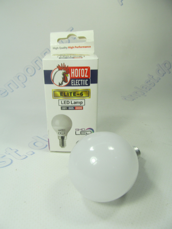 Лампа светодиодная шар LED 6W E14 6400K HOROZ