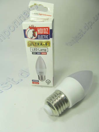 Лампа светодиодная свечка LED 6W E27 6400K HOROZ