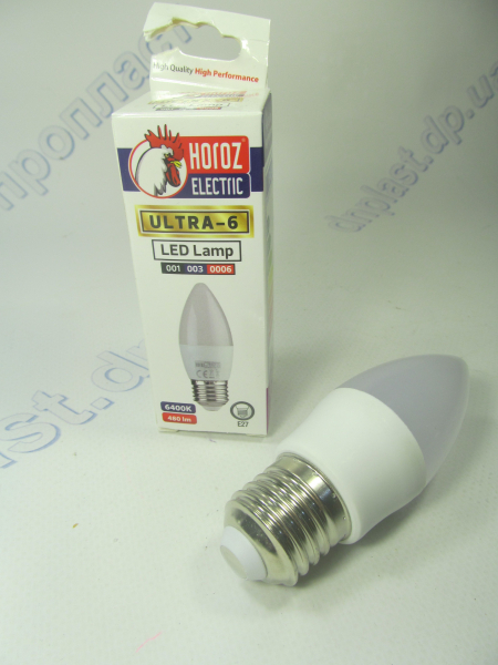 Лампа светодиодная свечка LED 6W E27 6400K HOROZ