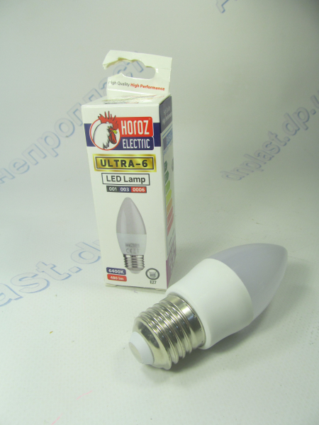 Лампа светодиодная свечка LED 6W E27 6400K HOROZ