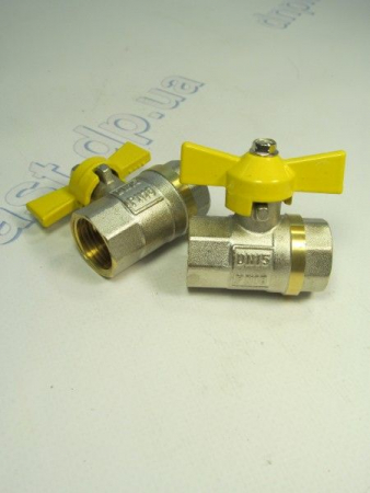 Кран шаровый бабочка 1/2 ВВ Sandi  (газ, желтый)