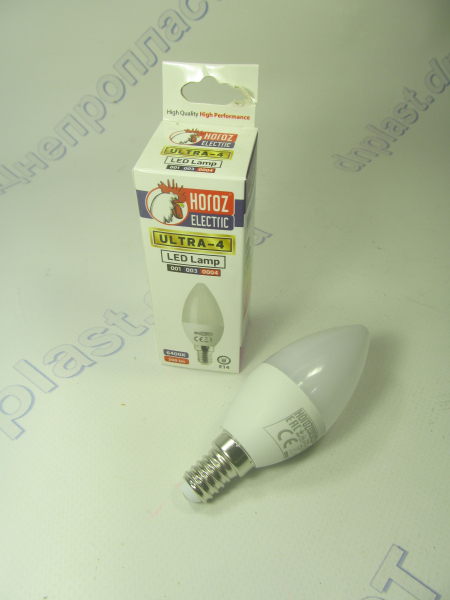 Лампа светодиодная свечка LED 4W E14 6400K HOROZ